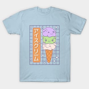 Triple Ice Cream Hippo Cone Kawaii Summer T-Shirt